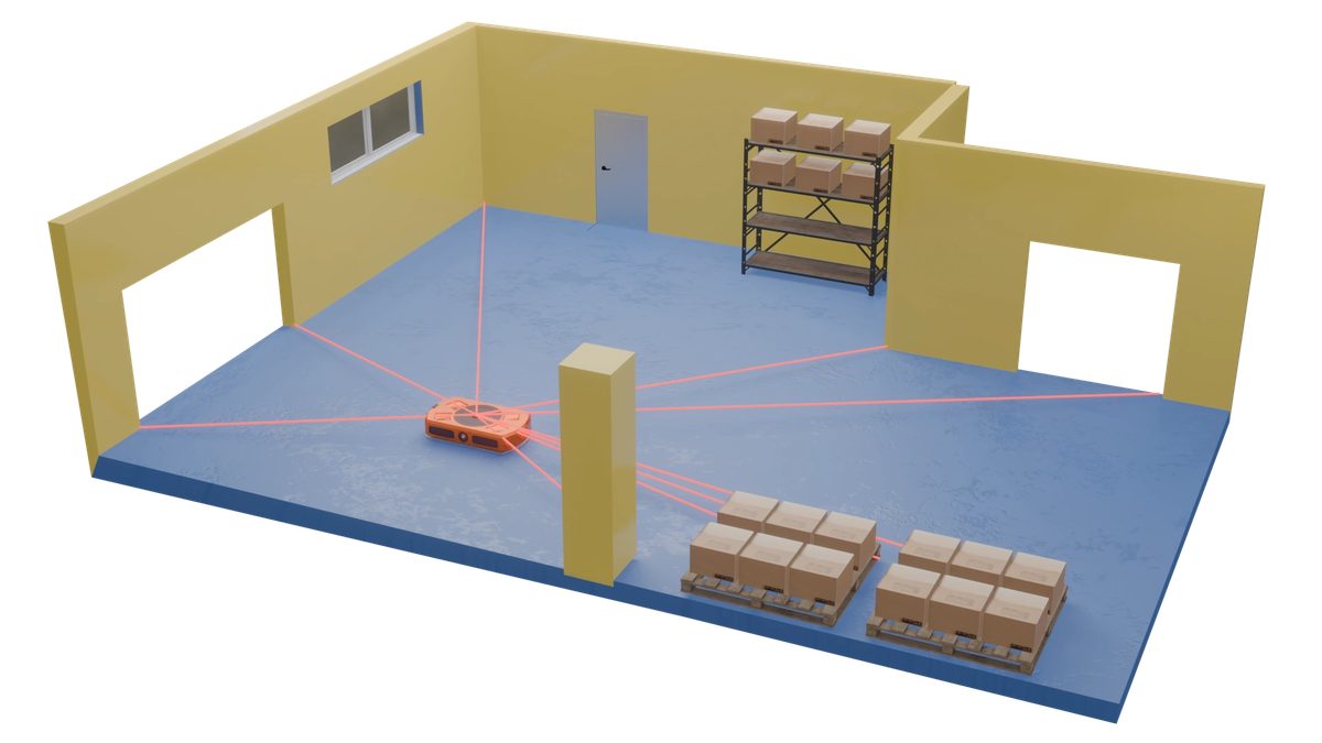 3D scene of an AGV navigating with lidar SLAM