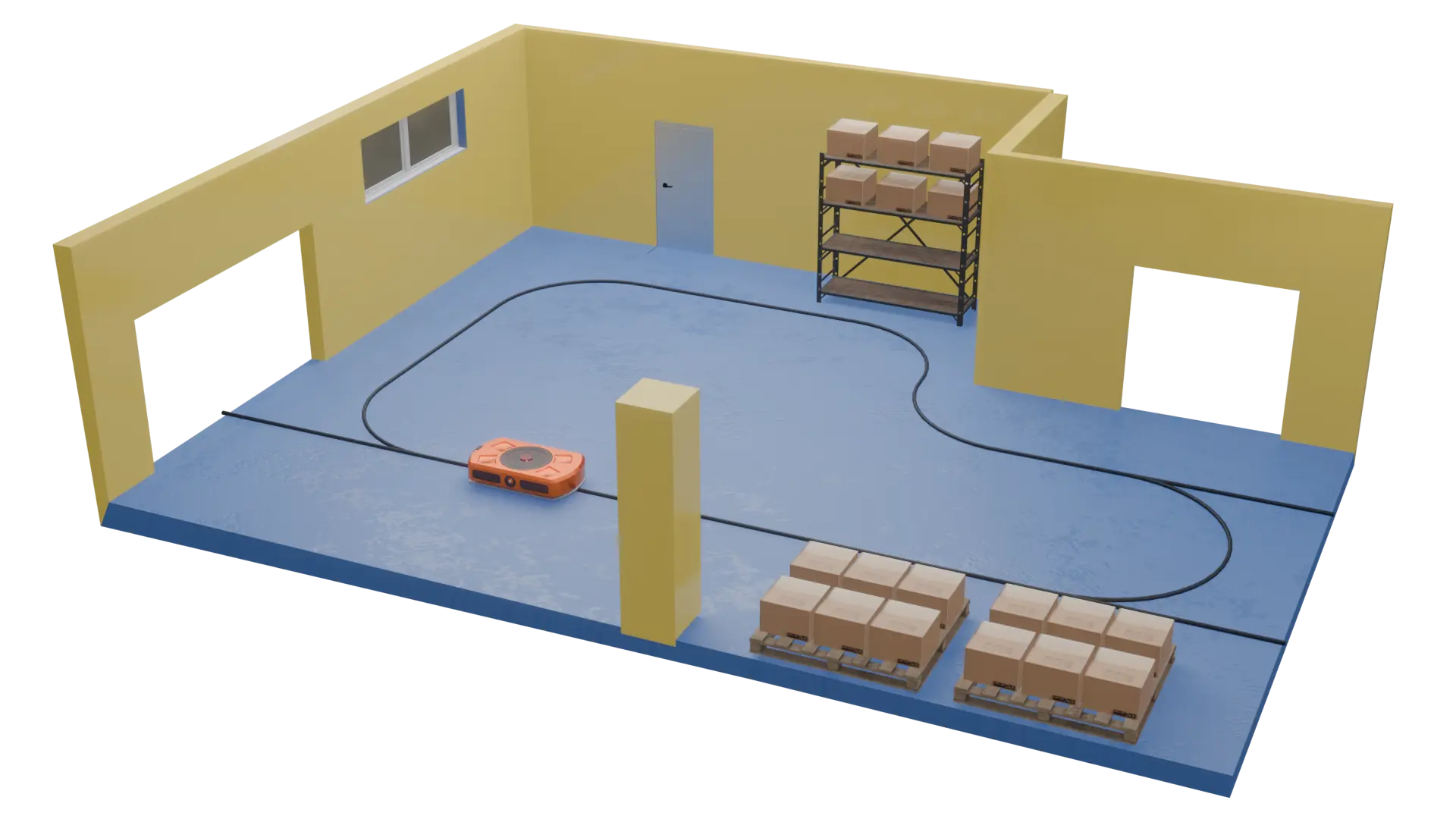 3d scene showing  agv with magnetic track